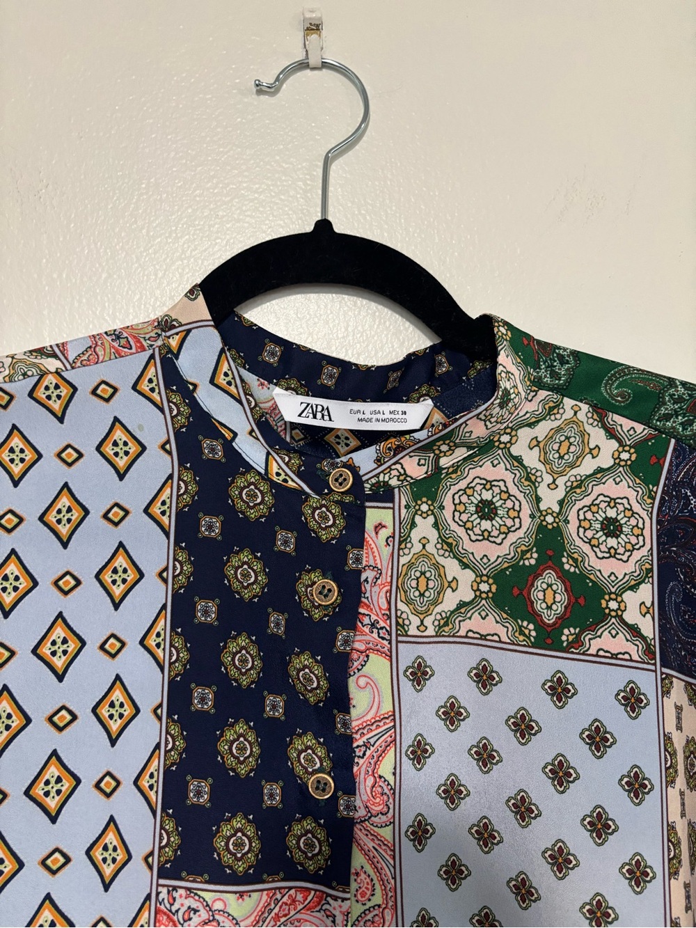 Zara Patchwork Paisley Button-Up Blouse - Picture 3 of 7